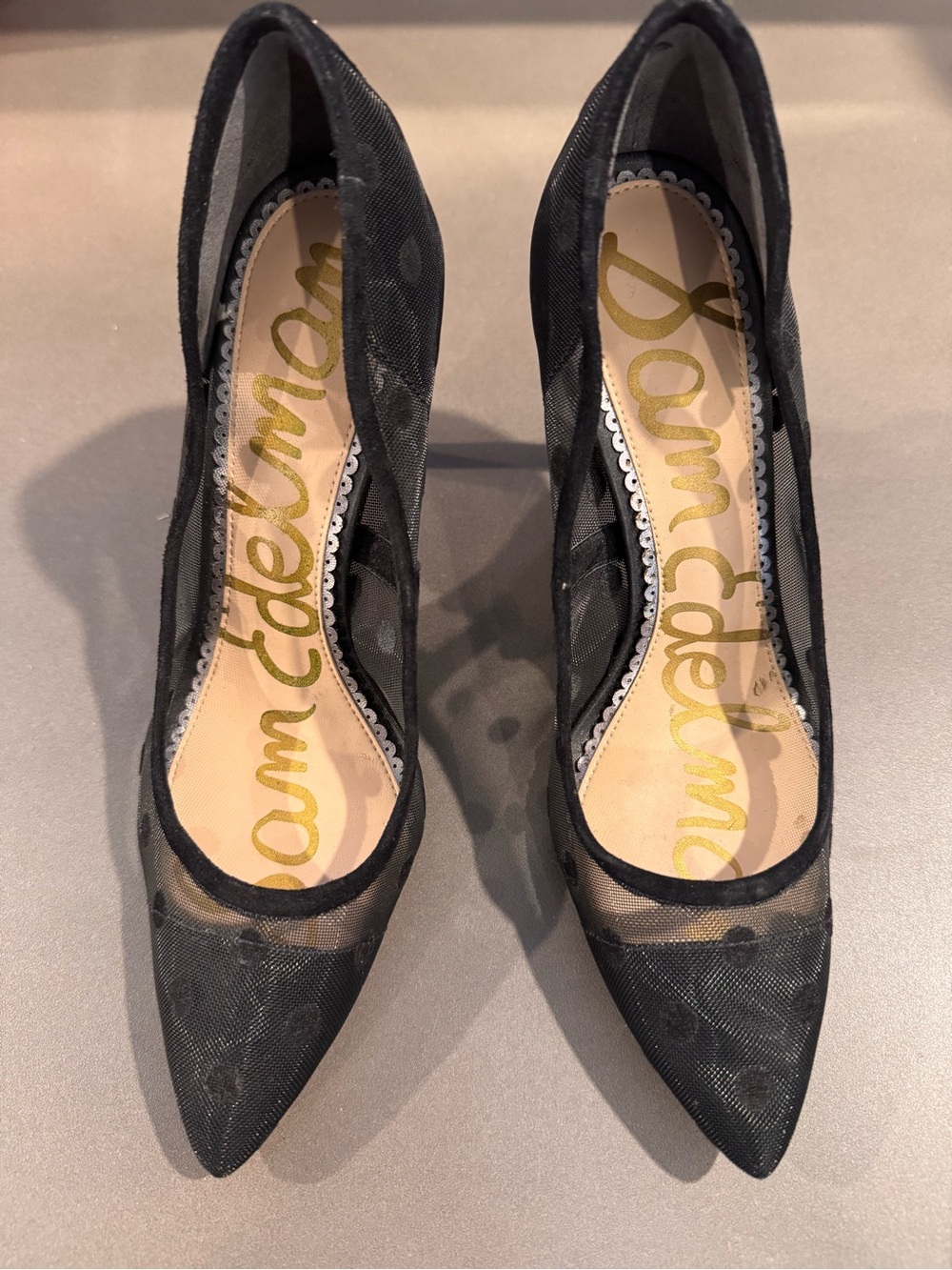 Sam Edelman Black Mesh Pointed-Toe Pumps